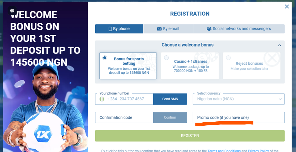 How bookmaker gives promo code for registration