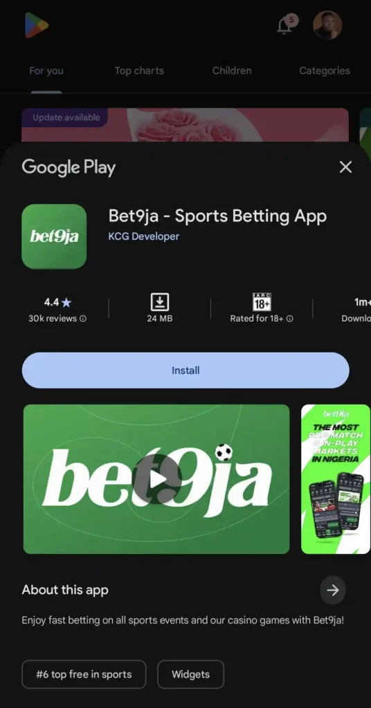 Bet9ja apk in Play Market