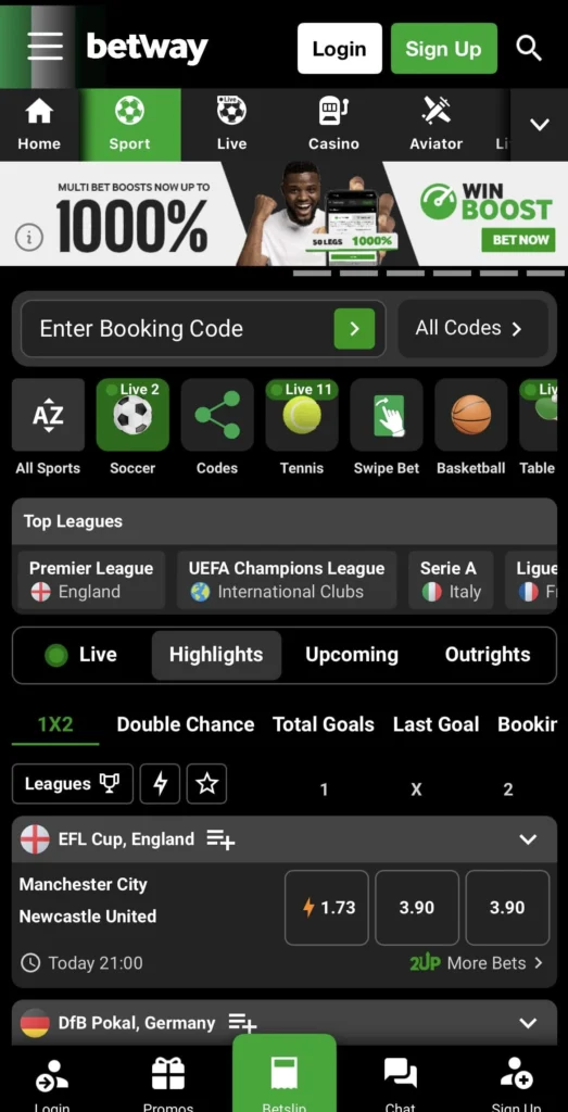 betway interface in iPhone