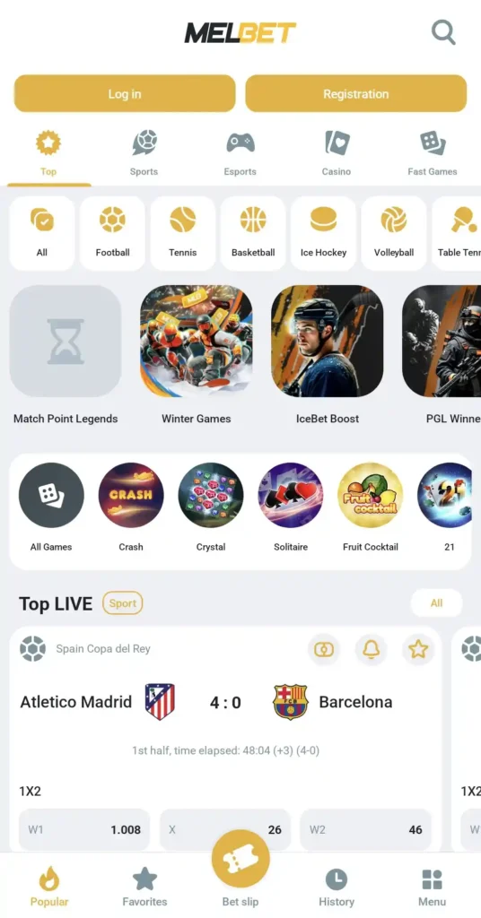 Melbet app interface