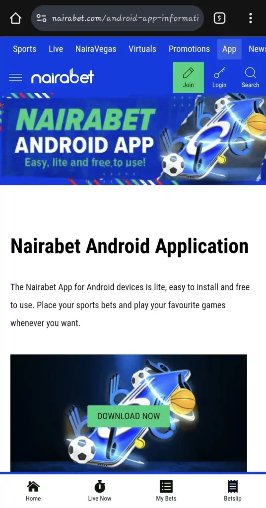 Nairabet Android APP section