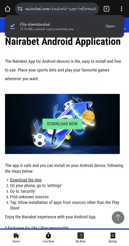 downloading Nairabet apk