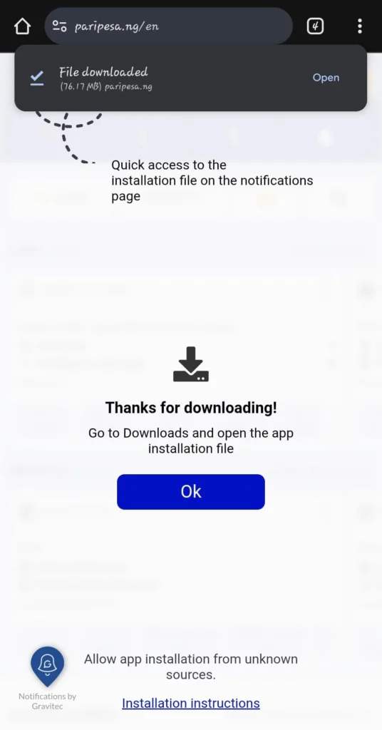 apk downloading finished
