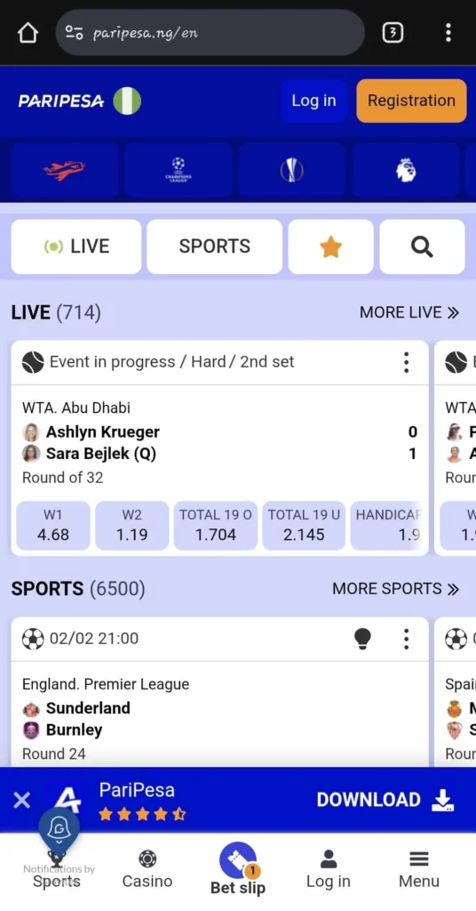 Paripesa mobile version