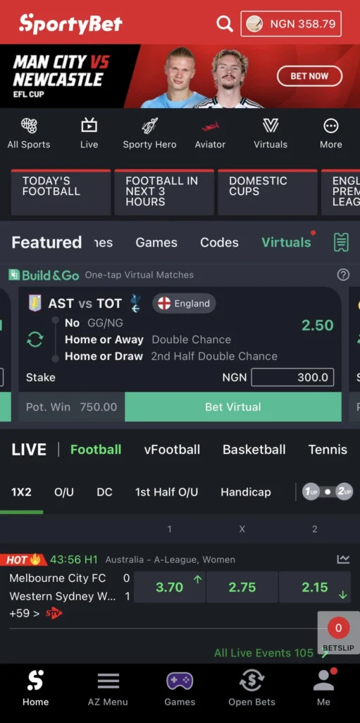 Sportybet NG app interface