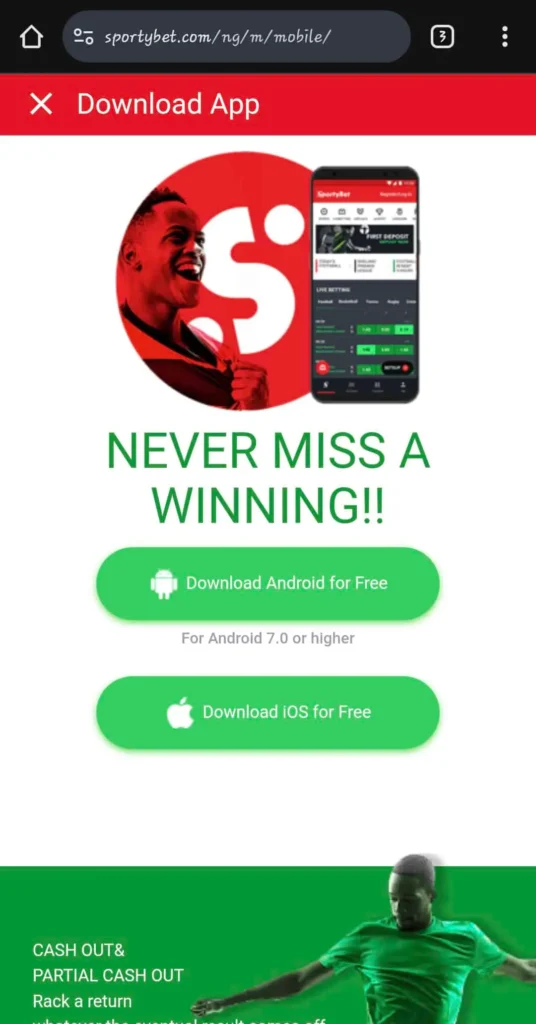 Sportybet APPs page